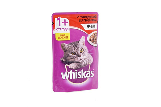 Корм влажный 75гр. д/кошек Говядина Ягненок желе Whiskas