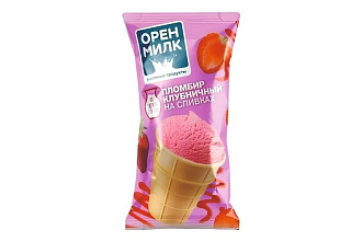 Мороженое Пломбир на сливках клубничный 13% 70гр Оренмилк