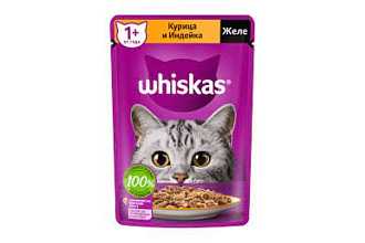 Корм влажный 75гр. д/кошек Курица-Индейка ЖЕЛЕ Whiskas