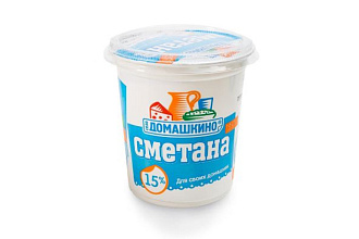 Сметана Село Домашкино 15% 300гр стакан.